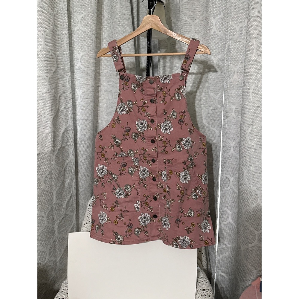 SO Floral Pinafore Dress Pink Button Front Overall Mini Dress Large